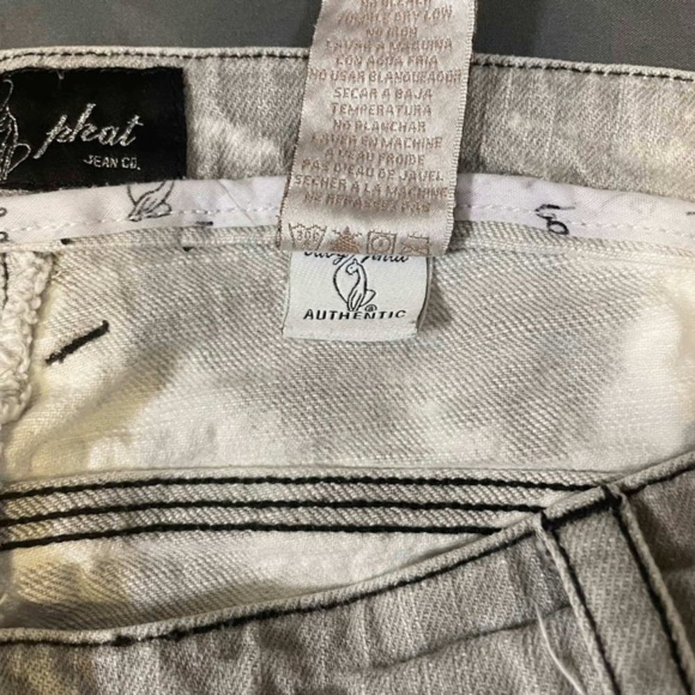 Y2K Baby‎ Phat Size 22 Acid Wash Distressed Jeans White Grey Cat Logo Streetwear - Picture 5 of 10